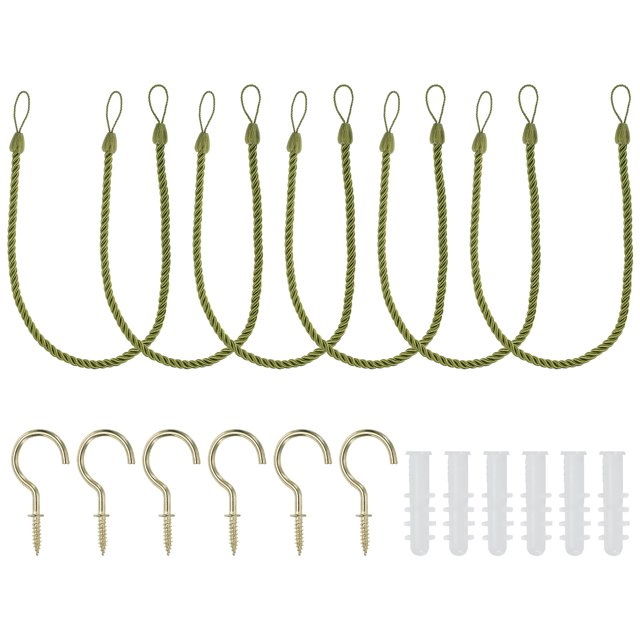Unique Bargains Attaches de Rideaux, Lot de 6 Attaches de Rideaux Tressées avec Crochets à Vis et Boulons, Vert Foncé