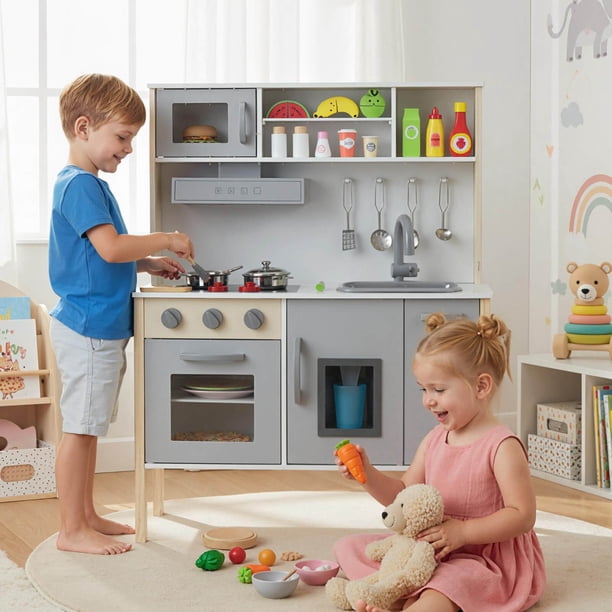 Costway Cuisine Enfant En Bois Avec Effets Sonores & Lumières Réels,jeu D'imitation Pour Garçon Fille De 3 Ans+ Marron à Prix Costway Cuisine Enfant En Bois Avec Effets Sonores & Lumières Réels,jeu D'imitation Pour Garçon Fille De 3 Ans+ Marron à Prix