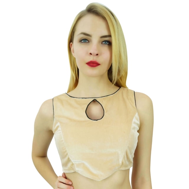 Phagun Blouse Rembourrée en Velours Bollywood de Designer pour Fête, Prête à Porter, Cousue au Choli