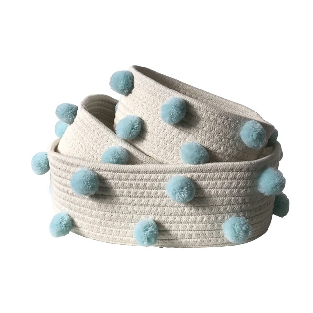 Cotton Rope Storage Basket Set of 3 Decorative Soft Woven Cotton Rope Desk Top Room Basket Storage Box Perfect for Snacks, Keys, Sundries, Cosmetics, Toys Small Items