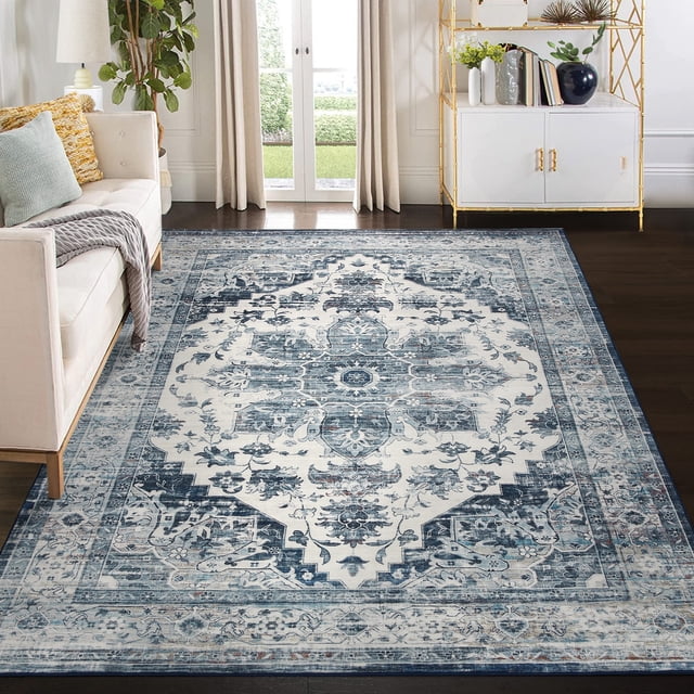 HOMERRY 6' x 9' Area Rug for Living Room Oriental Area Rug Medallion Indoor Area Rug Washable Boho Carpet for Living Room Bedroom, Blue