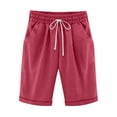 thumbnail image 2 of EGNMCR Womens Shorts Summer Plus Size Solid Five Points Large Size Cotton Linen Drawstring Shorts with Pockets Casual Pants, 2 of 6