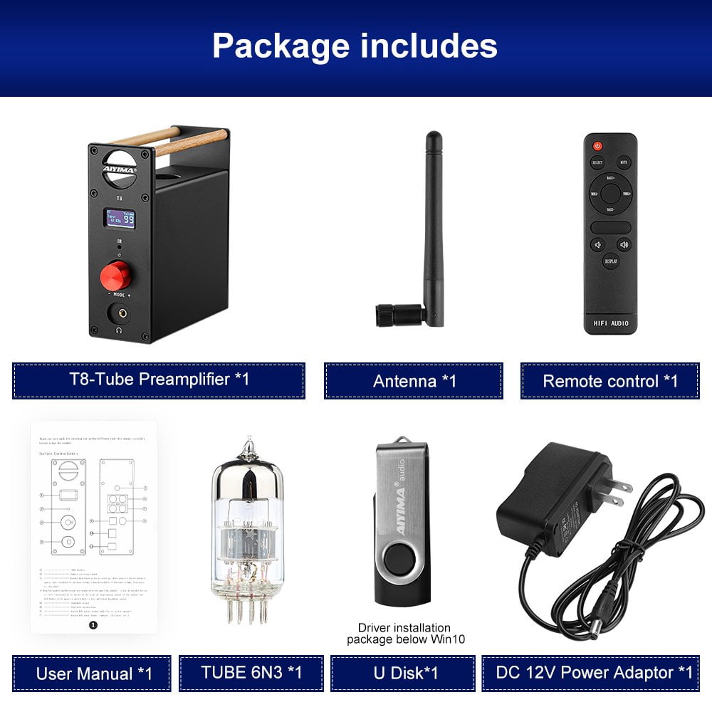 A118 AIYIMA T8 Bluetooth5.0 TUBE-6N3 デジタルチューブ真空管