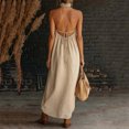 thumbnail image 5 of Elvqul Womens Dress Backless Maxi Dresses Beach Pocket Halter Pullover Cotton Linen Ruched Plain, 5 of 5