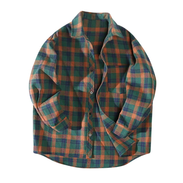 EGNMCR Chemises à Manches Longues pour Hommes Automne Amples Décontractées Tendance Col Rabattu Chemise Manteau Bouton Chemise à Carreaux Imprimée Vestes avec Poches