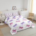 thumbnail image 3 of Erosebridal Ensembles de Couettes Nœud Girly Format Simple, Couettes et Duvets Rêveurs Violet Rose, Déco de Chambre de Princesse, Réversible, 3 of 7