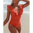 thumbnail image 4 of Maillots de Bain une Pièce à Volants pour Femmes Monokini Froncé Col en V, 4 of 7