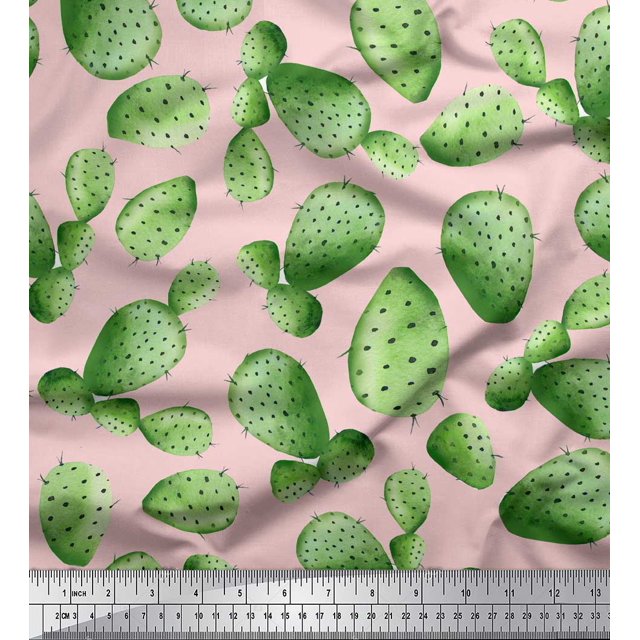 Soimoi Pink Heavy Canvas Fabric Cactus Tree Decor Fabric Printed Yard 58 Inch Wide