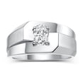 thumbnail image 1 of RYLOS Men's Rings Sterling Silver Ring Classic Solitaire 7X5MM Oval Shape Gemstone Designer Band White Topaz April Birthstone Rings For Men Size 9, 1 of 5