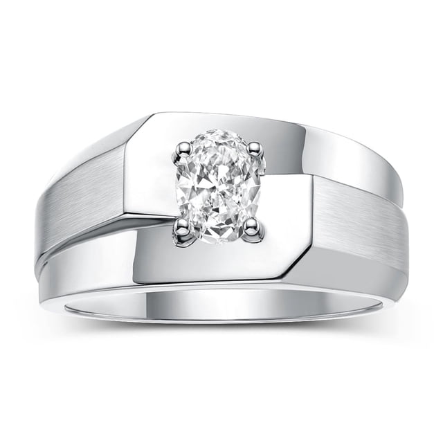 RYLOS Men's Rings Sterling Silver Ring Classic Solitaire 7X5MM Oval Shape Gemstone Designer Band White Topaz April Birthstone Rings For Men Size 9