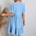 thumbnail image 4 of Robe à Volants à Étages pour Femmes Grande Taille, Été, Manches Courtes, Robe Babydoll Décontractée à Col en V, Robes pour Dames Bleu Ciel, 4TG, 4 of 7