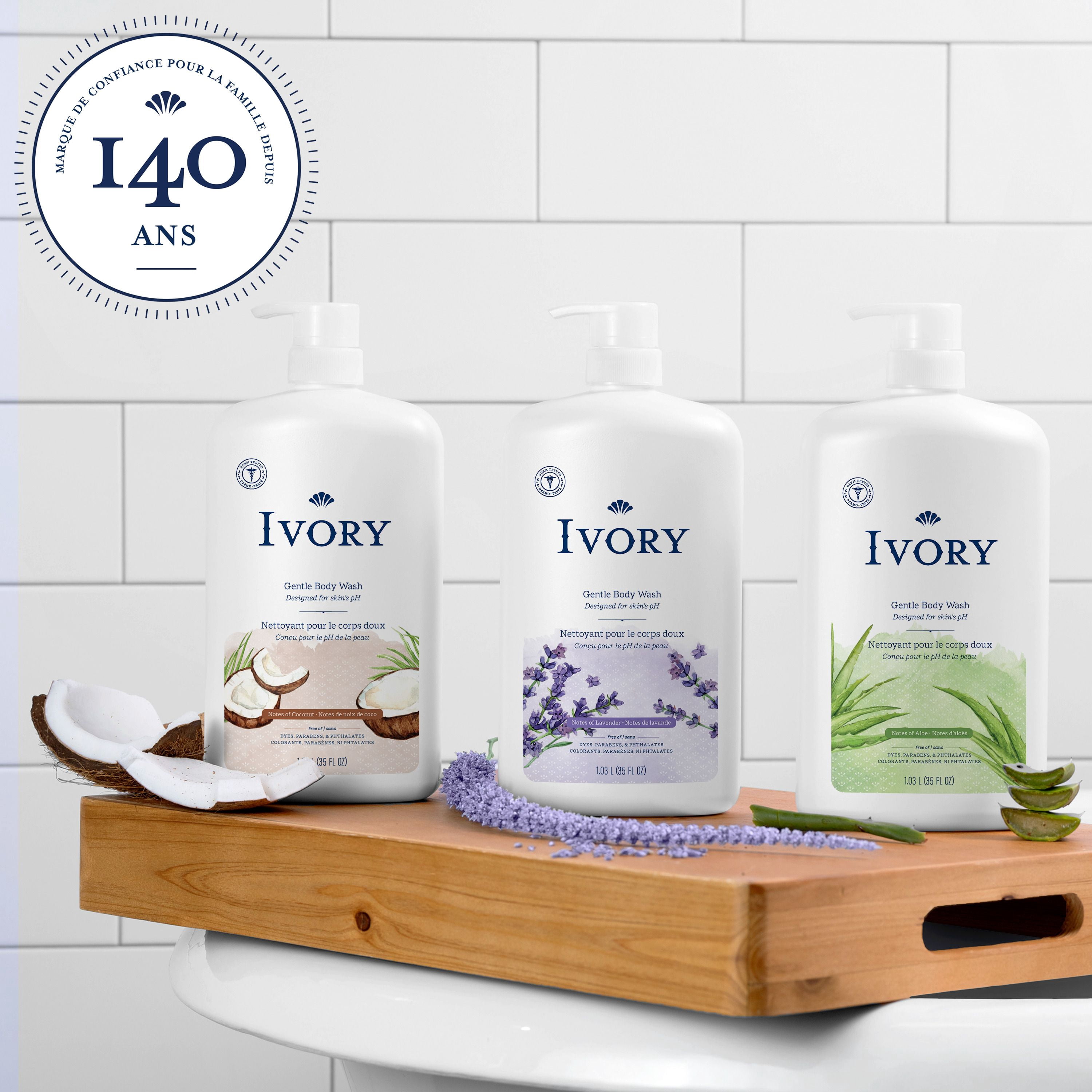 Ivory Nettoyant pour le Corps Doux et Délicat, Parfum de Noix de Coco