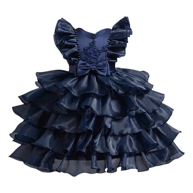 XDZJLR Girl Dresses Children'S Mesh Stylish Little Princess Tutu Solid Color Flying Sleeve Dress