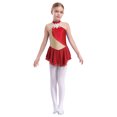 thumbnail image 1 of Oyolan Robe de Patinage Artistique pour Filles, Sans Manches, à Strass et Fleurs, avec Paillettes, Empiècement en Maille, Ballet, Patinage à Roulettes, Rouge, 8, 1 of 7