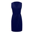 thumbnail image 4 of CEHVOM Ladies Solid Color Cross Strap V-Neck Belt Sleeveless Vest Mini Dress, 4 of 5