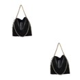 thumbnail image 1 of kurtrusly 1/2/3 Wide Application Convenient And Practical Chain Handbag For Women - Foldable Shoulder Bag Fashion PU Chain Shoulder Bag Black (gold chain) 2PCS, 1 of 6