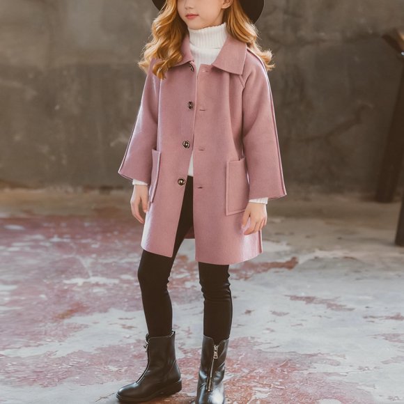 Mceream Girls Single Breasted Dress Coat Kids Winter Outerwear Jackets Wool Trench Pockets Warm Pea Coats Chamarra Para NiñA Pink 7 Years