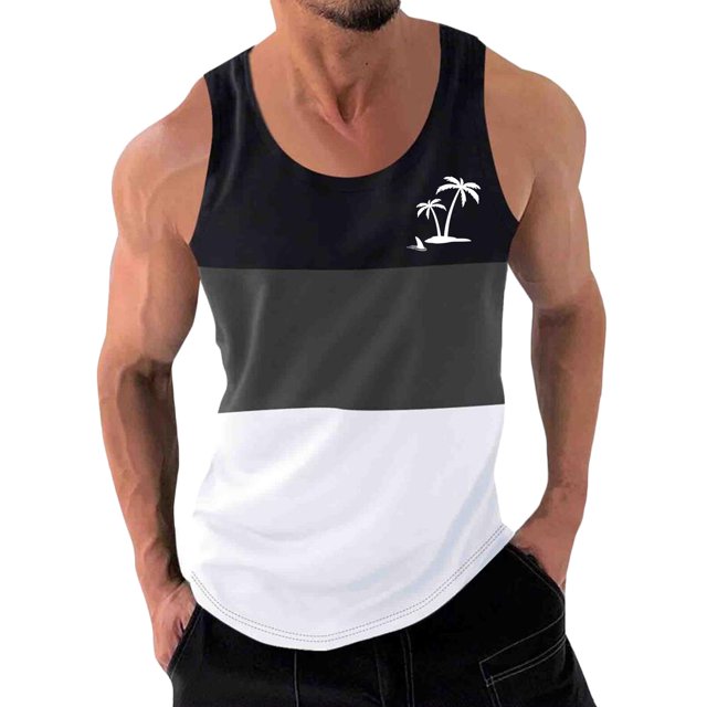 Débardeur pour Hommes, Mode Décontractée Patchwork Imprimé Chandail Col Rond Débardeurs de Sport