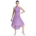 thumbnail image 2 of RUNQHUI Costume de Danse Lyrique pour Femme Robe Asymétrique Froncée avec Strass Justaucorps à Jupe de Danse Moderne Violet Pâle m, 2 of 7
