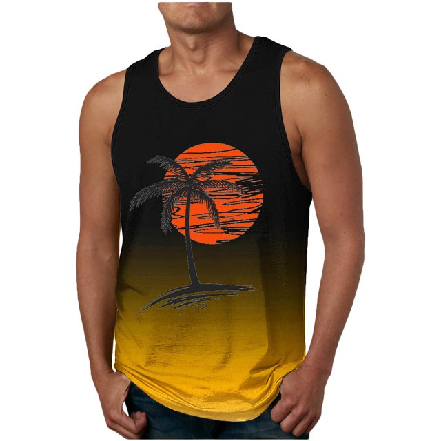 Styesk Tank Tops Men Men Casual Fashion Gradation Printing Pullover Round Neck Sports Tank
