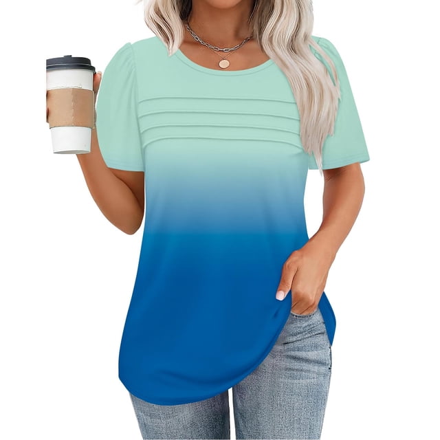 TNDBKQWR T-Shirts Pas Chers pour Femmes Hauts d'Été pour Dames Chemisiers pour Femmes T-Shirts à Col Rond pour Femmes Haut Mignon Hauts d'Entraînement pour Femmes, Multicolore-7, P
