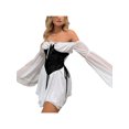 thumbnail image 4 of FOCUSNORM Women’s Solid Color Mesh Yarn Long Sleeve Boat Neck Short Dress, 4 of 9