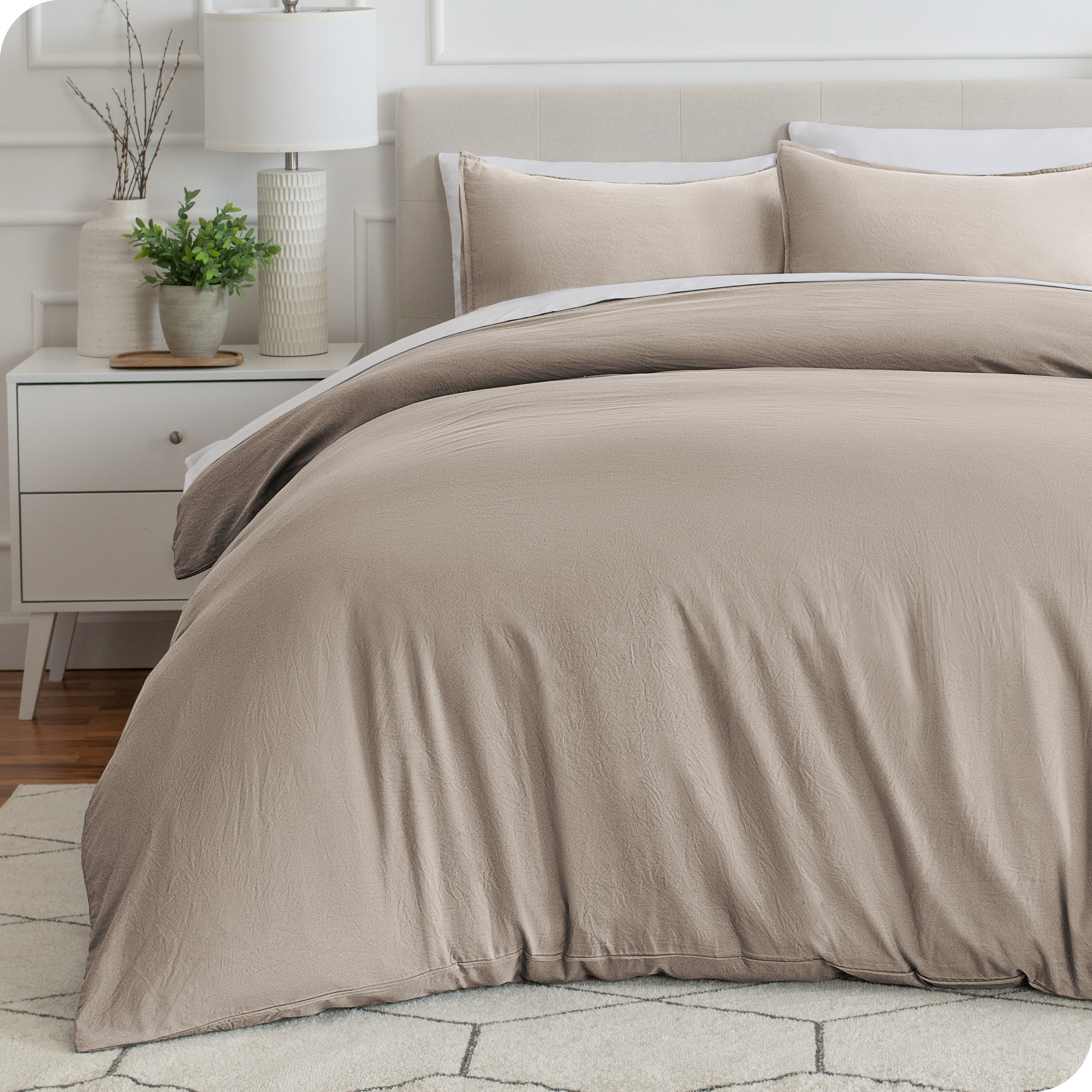 Bare Home Housse de Couette Sablée - Ultra Douce - Premium 1800 Collection - Ensemble 3 Pcs - Grand Lit, Galet