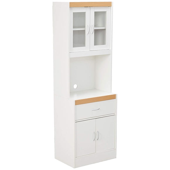 Hodedah Armoire de Rangement de Cuisine Autoportante avec Espace Ouvert pour Micro-Ondes, Blanc