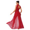 thumbnail image 4 of renvena Costumes de Danse Lyrique pour Femmes Sans Manches à Col Roulé Dos Nu Robe Maxi en Maille Tulle Bourgogne TTG, 4 of 7