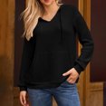 thumbnail image 4 of Xdegoge Womens Hoodies Sweatshirts Oversized Sweatshirts Ribbed Knit Long Sleeve Drawstring V Neck Casual Pullover Sweatshirt Hooded Tops Plus Size Fall Winter Clothes with Pockets Black M, 4 of 9