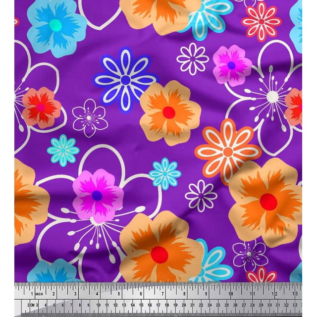 Soimoi Poly Georgette Fabric Artistic Floral Decor Fabric Printed Yard 42 Inch Wide