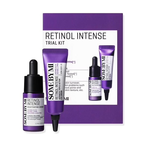 Some By Mi Kit d'Essai Intense au Rétinol - Sérum et 0.33Oz - Sérum Doux Coréen 0.1 % Rétinol pour le Visage et pour Débutant - Texture de la Peau Élasticité et Soin des Yeux - Soin de la Peau Coréen