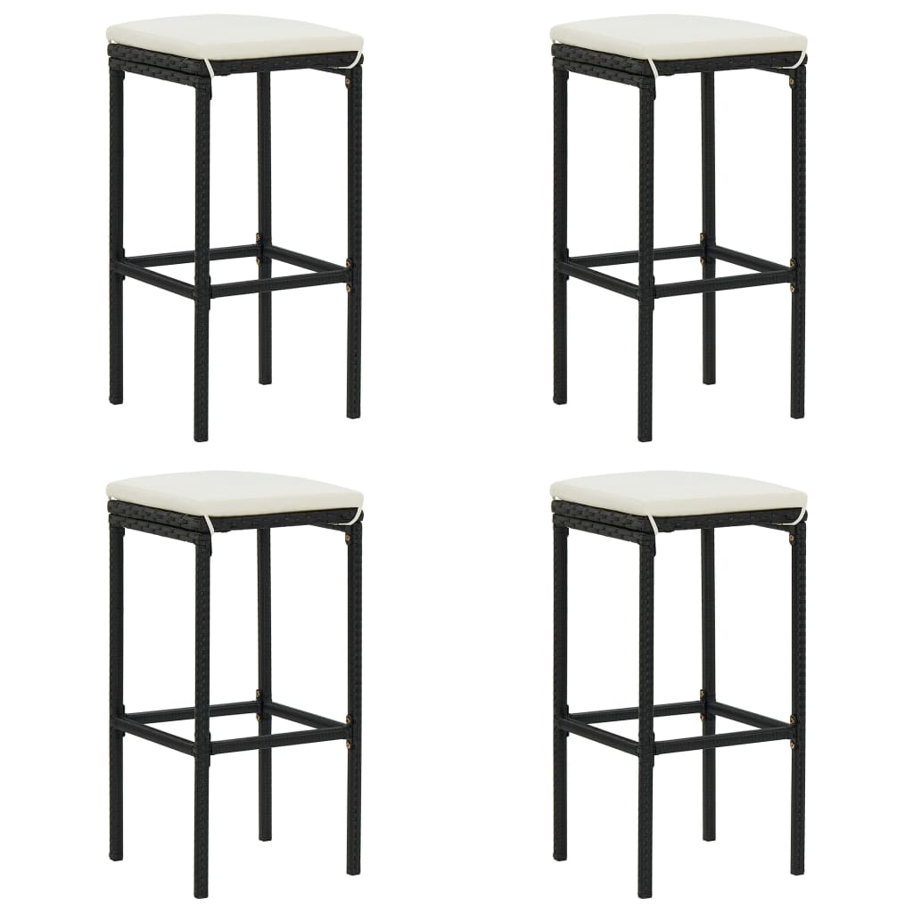 vidaXL Bar Stools with Cushions 4 pcs Black Poly Rattan