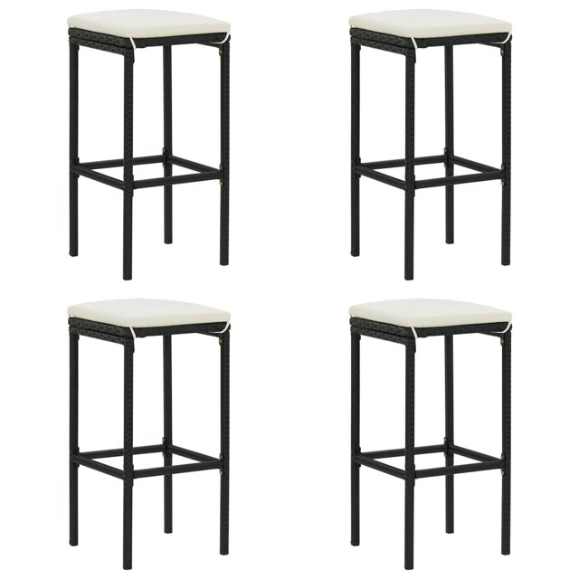 vidaXL Bar Stools with Cushions 4 pcs Black Poly Rattan