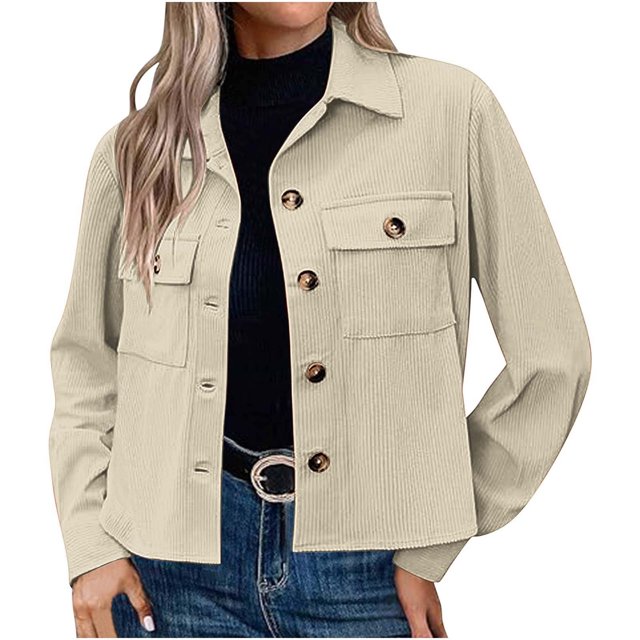 Timegard Button down Shirts for Women Cropped Long Sleeve Jackets Fall Solid Color Casual Loose Tops