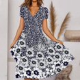 thumbnail image 1 of Pisexur Robe à Manches Courtes à Col en V pour Femme, Été, Imprimé Floral, Manches Courtes, Col en V, Robes à Empiècements en Dentelle, Mode, Robe à Jupe Longue, Robe pour Femme, 1 of 6