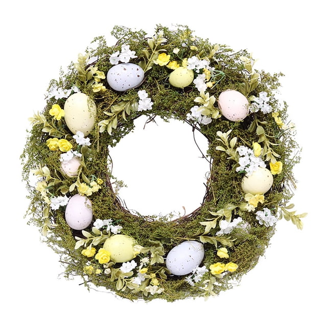 Easter Wreath for Front Door Hanging 36 cm Plastic Green Leaves and Egg Decor for Spring or Easter Display