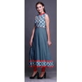 thumbnail image 3 of Bimba Robe Anarkali pour Femmes à Col Mandarin Imprimée Shibori Bleu Indigo Ethnique Indienne Kurta X-Small, 3 of 6