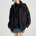 thumbnail image 1 of Women's Fashion Solid Color Long Sleeve Waterproof Rain Jacket with Zipper Pockets, Windbreaker Coat for Outdoor Use, Hooded Design for All-Weather Protection, 1 of 7