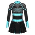 thumbnail image 1 of Lejafay Robe de Danse de Cheerleading Ballet pour Filles Uniforme Scolaire Robe Plissée à Manches Longues Tenues d'Halloween Noir&Bleu Vert 6, 1 of 5