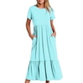 thumbnail image 1 of Penkiiy Robe T-Shirt d'Été Décontractée pour Femme à Manches Courtes, Col Rond, Basique Évasée, Fluide, Plage, Vacances, Robe Soleil, m Bleu Ciel, 1 of 5