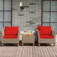 thumbnail image 3 of Patiojoy 3 Piece Outdoor Rattan Sofa Set Wicker Conversation Furniture Set with Red Cushions, 3 of 9