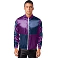 thumbnail image 1 of Oyolan Men's Horse Racing Uniform Front Zipper Satin Jacket Dress Coat Top Purple&Navy Blue L, 1 of 7