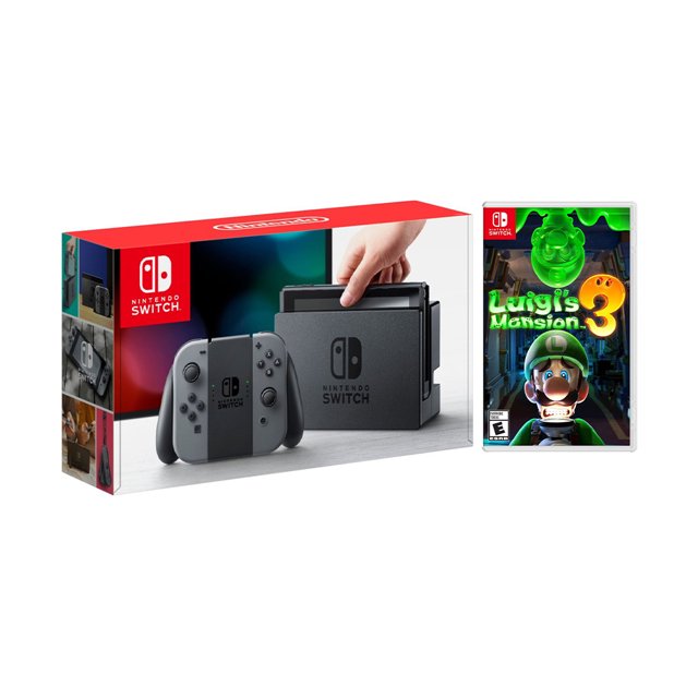 Nintendo Switch Gray Joy-Con Console Bundle with Luigi's Mansion 3 NS Game Disc - 2019 New Game!