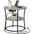 thumbnail image 1 of VASAGLE Side Table, 2-Tier Round End Table with Power Outlets, Nightstand with Steel Frame for Small Spaces, Living Room, Bedroom, Heather Greige and Ink Black, 1 of 5