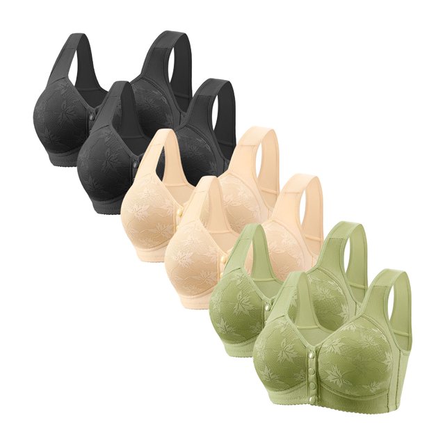 biudgviw Front Closure Bras for Women 6 Pc Plus Size Wireless Support Full Coverage Lace Bralettes Comfort Everyday Bras