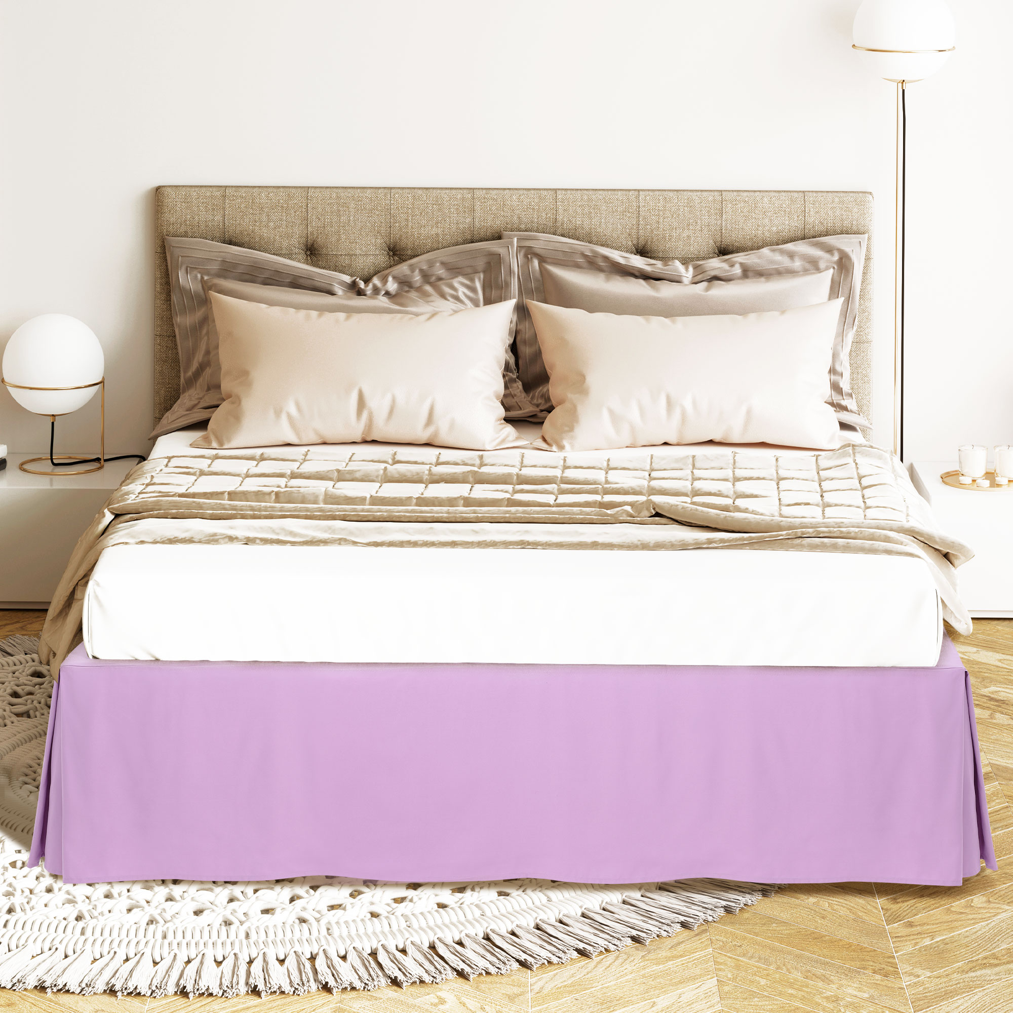 PiccoCasa Bed Skirt Double Brushed Microfiber with Dust Ruffle, Queen Light Purple