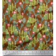 thumbnail image 1 of Soimoi Brown Modal Satin Fabric Flower & Cactus Tree Decor Fabric Printed BTY 42 Inch Wide, 1 of 3