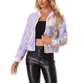thumbnail image 1 of INSPIRE CHIC Women's Sequin Jacket Zipper Closure Hidden Pockets Bomber Jacket Pink Purple L, 1 of 6