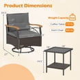 thumbnail image 3 of Costway 3 PCS Outdoor Swivel Chair Set with 2-Tier Tempered Glass Side Table Cushions, 3 of 10